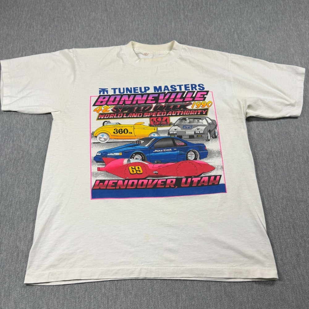 Alore Shirt Mens L White 90s Bonneville 42nd Speed Week Racing Single Stitcg VTG